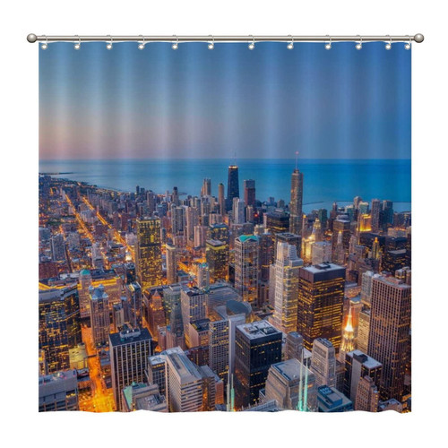 Shower Curtains Chicago Downtown 72 x 72 Inch Shower Curtain Set with 12 Hooks Home Bathroom Bathtubs Decor Polyester Fabric Machine Washable Durable
