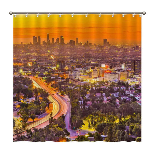 Shower Curtains, California, USA Skyline 72 x 72 Inch Shower Curtain Set with 12 Hooks Home Bathroom Bathtubs Decor Polyester Fabric Machine Washable Durable