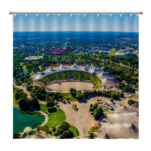 Shower Curtains The Olympic Park in Monich, Germany 72 x 72 Inch Shower Curtain Set with 12 Hooks Home Bathroom Bathtubs Decor Polyester Fabric Machine Washable Durable