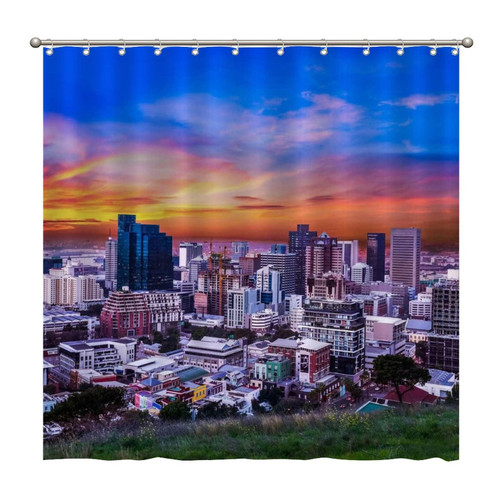 Shower Curtains Cape Town City Skyline 72 x 72 Inch Shower Curtain Set with 12 Hooks Home Bathroom Bathtubs Decor Polyester Fabric Machine Washable Durable