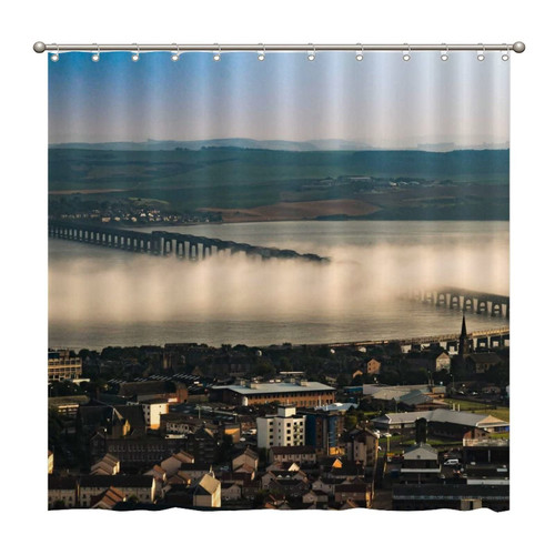 Shower Curtains Tay Bridge Foggy 72 x 72 Inch Shower Curtain Set with 12 Hooks Home Bathroom Bathtubs Decor Polyester Fabric Machine Washable Durable