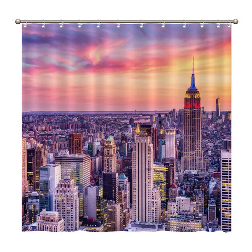 Shower Curtains Midtown, New York City 72 x 72 Inch Shower Curtain Set with 12 Hooks Home Bathroom Bathtubs Decor Polyester Fabric Machine Washable Durable