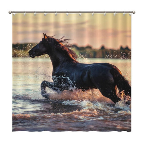 Shower Curtains Horse 72 x 72 Inch Shower Curtain Set with 12 Hooks Home Bathroom Bathtubs Decor Polyester Fabric Machine Washable Durable