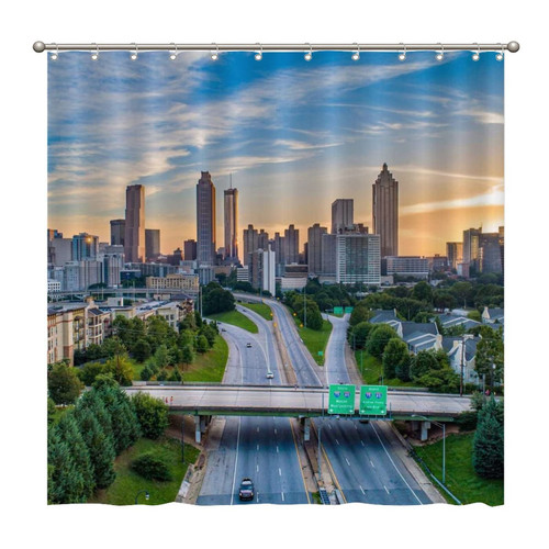 Shower Curtains Atlanta, Georgia, USA Downtown 72 x 72 Inch Shower Curtain Set with 12 Hooks Home Bathroom Bathtubs Decor Polyester Fabric Machine Washable Durable