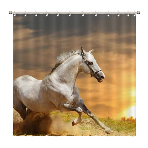 Shower Curtains White Horse at Sunset 72 x 72 Inch Shower Curtain Set with 12 Hooks Home Bathroom Bathtubs Decor Polyester Fabric Machine Washable Durable Shower Curtains White Horse at Sunset 72 x 72 Inch Shower Curtain Set with 12 Hooks Home Bathroom Bathtubs Decor Polyester Fabric Machine Washable Durable