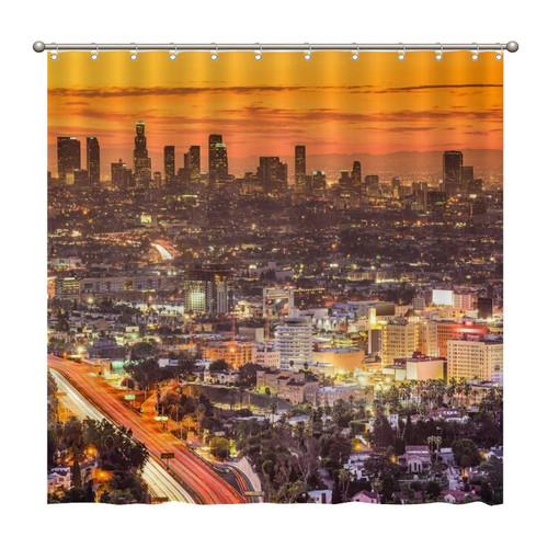 Shower Curtains Downtown, California 72 x 72 Inch Shower Curtain Set with 12 Hooks Home Bathroom Bathtubs Decor Polyester Fabric Machine Washable Durable