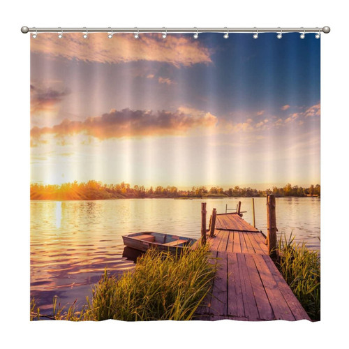 Shower Curtains Sunset at The Lake in The Village 72 x 72 Inch Shower Curtain Set with 12 Hooks Home Bathroom Bathtubs Decor Polyester Fabric Machine Washable Durable Shower Curtains Sunset at The Lake in The Village 72 x 72 Inch Shower Curtain Set with 12 Hooks Home Bathroom Bathtubs Decor Polyester Fabric Machine Washable Durable