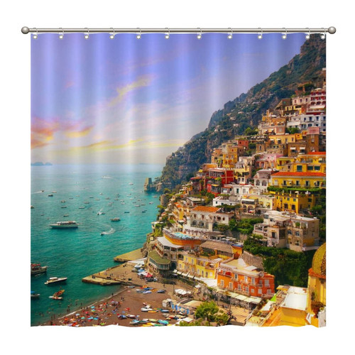 Shower Curtains Positano, Amalfi, Italy 72 x 72 Inch Shower Curtain Set with 12 Hooks Home Bathroom Bathtubs Decor Polyester Fabric Machine Washable Durable