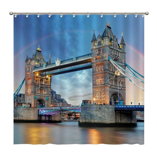 Shower Curtains London Tower Bridge 72 x 72 Inch Shower Curtain Set with 12 Hooks Home Bathroom Bathtubs Decor Polyester Fabric Machine Washable Durable