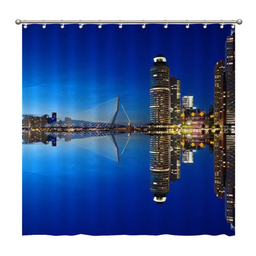 Shower Curtains Rotterdam Skyline Architecture Netherlands City 72 x 72 Inch Shower Curtain Set with 12 Hooks Home Bathroom Bathtubs Decor Polyester Fabric Machine Washable Durable