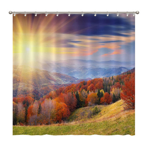 Shower Curtains Mountain Sun 72 x 72 Inch Shower Curtain Set with 12 Hooks Home Bathroom Bathtubs Decor Polyester Fabric Machine Washable Durable