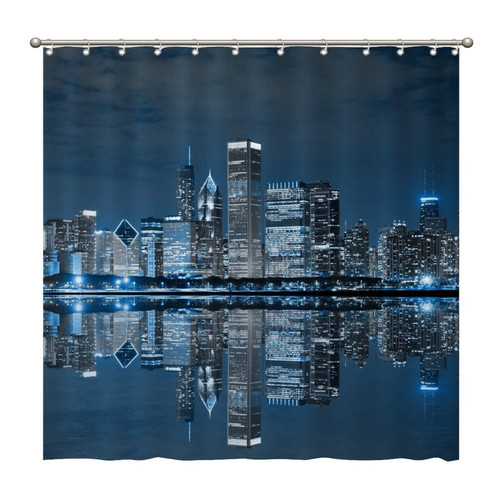 Shower Curtains Chicago City Skyline 72 x 72 Inch Shower Curtain Set with 12 Hooks Home Bathroom Bathtubs Decor Polyester Fabric Machine Washable Durable