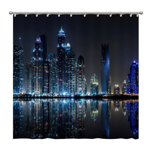 Shower Curtains Dubai Night 72 x 72 Inch Shower Curtain Set with 12 Hooks Home Bathroom Bathtubs Decor Polyester Fabric Machine Washable Durable