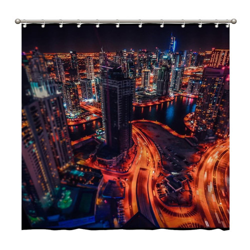 Shower Curtains Dubai City Night 72 x 72 Inch Shower Curtain Set with 12 Hooks Home Bathroom Bathtubs Decor Polyester Fabric Machine Washable Durable