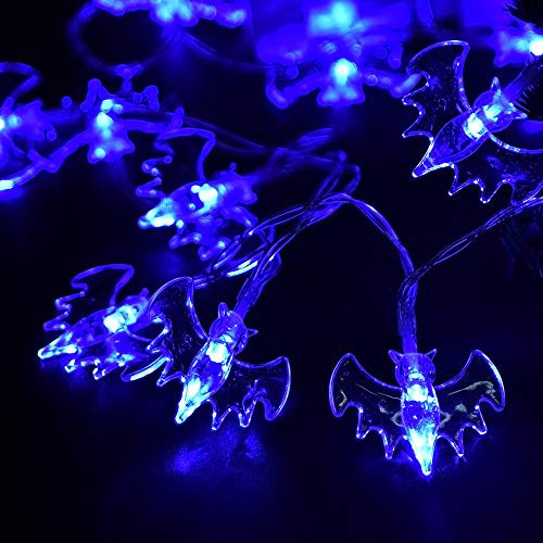 Halloween Bat String Lights, HOMOR 8.6ft 20 LEDs Waterproof Blue Bat Battery Powered Halloween String Lights with Flashing Mode Halloween Decorations Lights Indoor Outdoor Party Christmas Holiday Yard Halloween Bat String Lights, HOMOR 8.6ft 20 LEDs Waterproof Blue Bat Battery Powered Halloween String Lights with Flashing Mode Halloween Decorations Lights Indoor Outdoor Party Christmas Holiday Yard