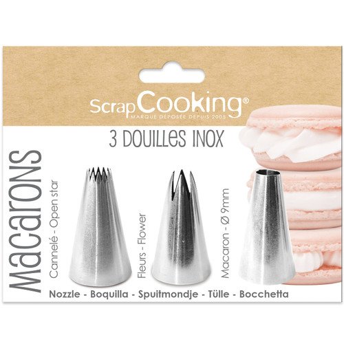 ScrapCooking 1832 3 Pastry Nozzles for Macaroons - Professional Quality Stainless Steel Nozzles - Piping Bags - Cake Dessert Decoration