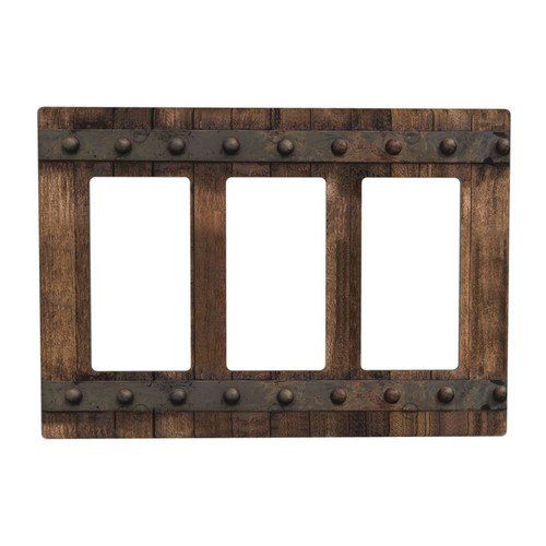 Rustic Farmhouse Wood Brown Print Triple Rocker 3 Gang Light Switch Covers Plate Decorative Barn Door Wall Plates for Boys Girls Home Kitchen Bathroom Accessories Electrical 6.4 x 4.5 In (Plastics)