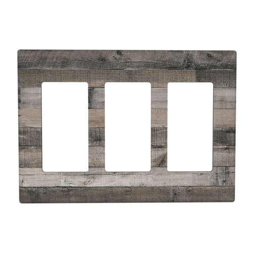 Rustic Gray Wood Print Triple Rocker Light Switch Cover Decorative Farmhouse Grey 3 Gang Switch Wall Plate for Electrical Wallplate Outlet Plate Covers Bedroom Kitchen Bathroom (Plastic)
