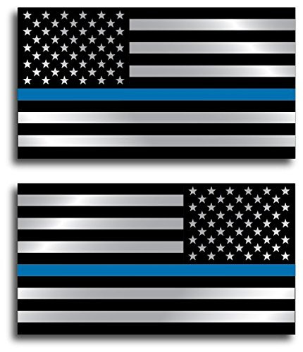2 Pack of Thin Blue Line Police Officer One Regular and One Reversed BLM American Flag Vinyl Decal Sticker Car Truck 3" x 5.5"