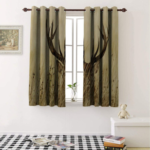Antler in Wilderness Stag Countryside Rural Hunting Window Treatment Set, Blackout Curtains, Darkening Thermal Insulated Drapes for Bedroom Living Room Set of 2 Curtain Panels (39.5"W x 63"L)