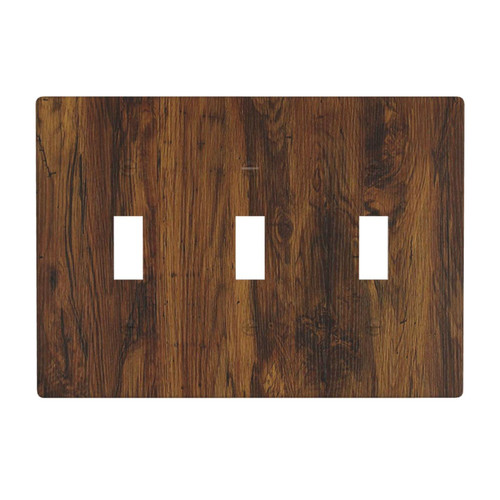 Brown Vintage Rustic Wood Texrure Light Switch Cover 3 Gang Decorative Triple Toggle Wall Plate Switchplate Faceplate for Kitchen Bedroom Bathroom Decor Standard Size 4.50" x 6.38"