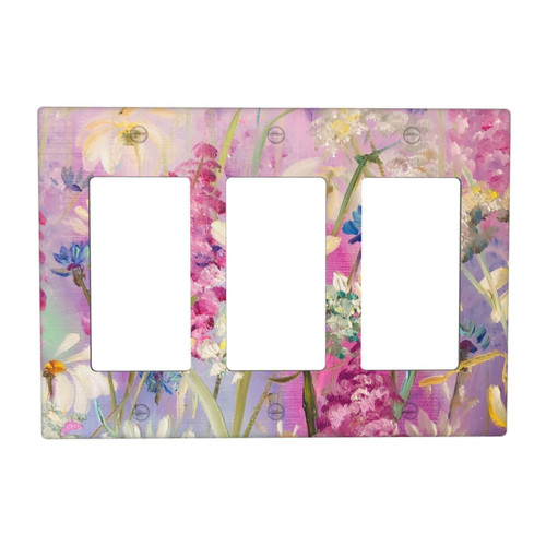 Pink Flower Decorative Light Switch Cover Wall Plates Outlet Covers Home Decor 3 Gang Triple Rocker Receptacle Room Kitchen Bedroom Bathroom Standard Size Pink Flower Decorative Light Switch Cover Wall Plates Outlet Covers Home Decor 3 Gang Triple Rocker Receptacle Room Kitchen Bedroom Bathroom Standard Size