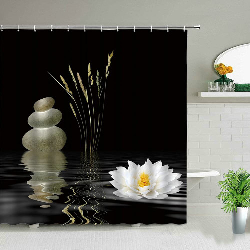 DODOUNA Zen Landscape Shower Curtains Flowers Plant Green Bamboo Black Stone Scenery Bathroom Decor Waterproof Cloth Hanging Curtain Set 71X71 inch DODOUNA Zen Landscape Shower Curtains Flowers Plant Green Bamboo Black Stone Scenery Bathroom Decor Waterproof Cloth Hanging Curtain Set 71X71 inch