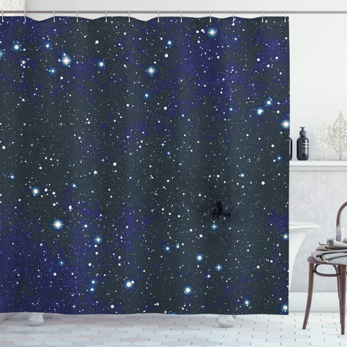 DODOUNA Night Shower Curtain Composition with Dots Night Sky Theme Abstract Style Arrangement Cosmos Concept Bathroom Decor Set 71X71inch