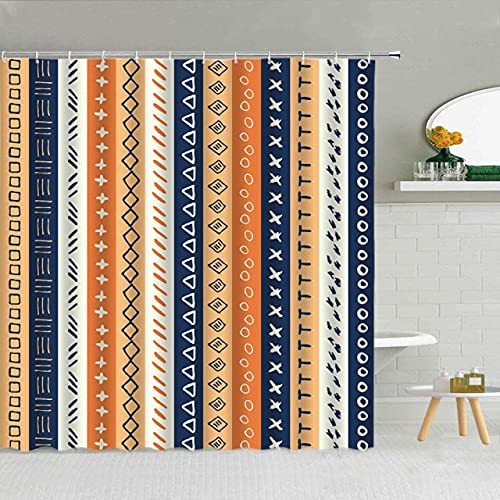 dodouna Classic Geometric Pattern Printed Shower Curtain Waves Stripe Bohemia Mandala Bathroom Decor Waterproof Cloth Hooks Curtains Set 71x71 inch