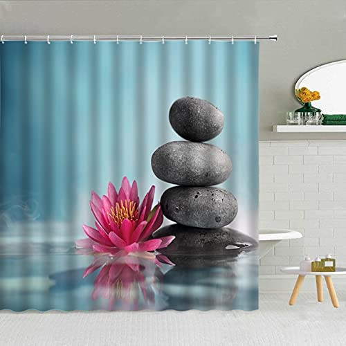 dodouna Stones and White Lotus in Water Shower Curtain Zen SPA Flower Green Leaves Bathroom Decor Waterproof Fabric Hooks Curtains Set 71x71 inch dodouna Stones and White Lotus in Water Shower Curtain Zen SPA Flower Green Leaves Bathroom Decor Waterproof Fabric Hooks Curtains Set 71x71 inch