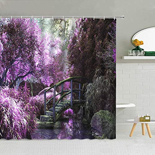 dodouna Green Vine Leaves Shower Curtain Wisteria Rose Flower Wall Car Street Scenery Bathroom Decor Waterproof Cloth Hooks Curtains Set 71x71 inch