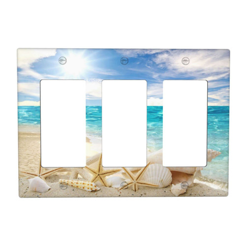 Beach Light Switch Cover 3 Gang Decorative Triple Rocker Wall Plate Room Living Bathroom Decor Electrical Faceplate 4.65 x 6.57 In Starfish Seashells Blue Beach Light Switch Cover 3 Gang Decorative Triple Rocker Wall Plate Room Living Bathroom Decor Electrical Faceplate 4.65 x 6.57 In Starfish Seashells Blue