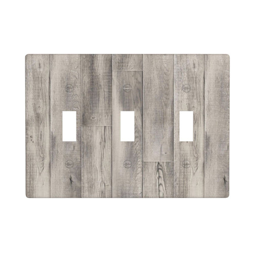Rustic Farmhouse Wooden Pattern Light Switch Cover Wall Plate Decorative Triple Toggle Faceplate for Kitchen Playrooms Bedrooms Bathrooms 3 Gang 4.5" x 6.38" Grey