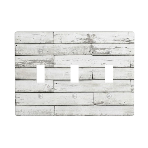 Rustic Wood Grain Grey Light Switch Cover Triple Toggle Wall Plate Decorative 3 Gang Faceplate for Farmhouses Bedrooms Teens Girls Room Standard Size 4.5" x 6.38"