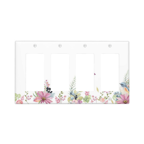 Butterfly Flower Quad Rocker Light Switch Cover Wall Plate 4 Gang Decorative Faceplate Farmhouse Bathroom Kitchen 4.50" x 8.00"
