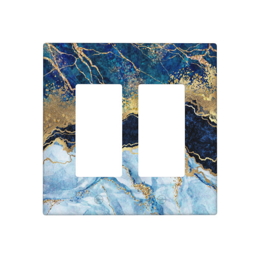 Blue Marble Light Switch Cover 2 Gang Rocker Wall Plate Decorative Switch Plate Covers, Abstract Navy Blue Double Decorator Switch Plates Outlet Covers, 4.5 x 4.5 Inch