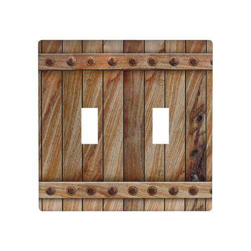 Farmhouse Rustic Barn Door Texture Light Switch Cover Decorative Double Toggle Flat Wall Plate 2 Gang Faceplate for Kitchen Bedroom Bathroom Living Room 4.5'' x 4.5'' Farmhouse Rustic Barn Door Texture Light Switch Cover Decorative Double Toggle Flat Wall Plate 2 Gang Faceplate for Kitchen Bedroom Bathroom Living Room 4.5'' x 4.5''