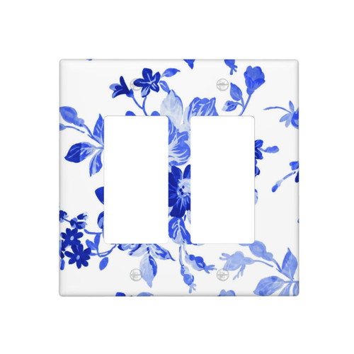 Vintage Blue And White Floral Light Switch Cover Outlet Cover 2 Gang Wall Plate Decorative Double Rocker Wallplate For GFCI Electrical Outlet Switch