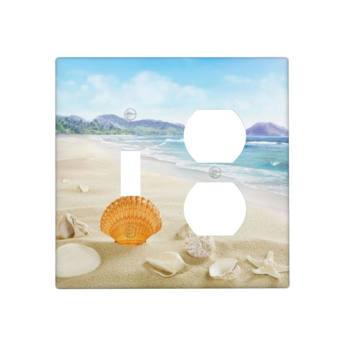 Seashell Beach Light Switch Cover Outlet Cover Decorative Wall Plate 2 Gang 1-Toggle 1- Duplex Combination Wallplate Standard Size for Switch Electrical Receptacle Seashell Beach Light Switch Cover Outlet Cover Decorative Wall Plate 2 Gang 1-Toggle 1- Duplex Combination Wallplate Standard Size for Switch Electrical Receptacle