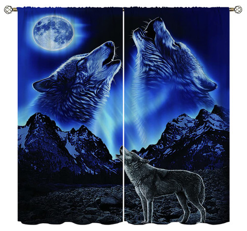 DYTEFYPU Wolf Blackout Curtains for Home Decor,The Wolf Howls at The Moon at Night Rod Pocket Thermal Insulated Drapes Darkening Window Curtain for Girls Boy Bedroom Living Room 42 x 63 Inch