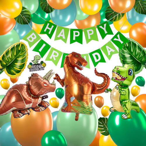 PartyWoo Dinosaur Balloons, Dinosaur Party Decorations, Jumbo Dinosaur Foil Balloons, Dinosaur Happy Birthday Banner, Dinosaur Cake Topper, Artificial Leaves, Party Decoration for Boy PartyWoo Dinosaur Balloons, Dinosaur Party Decorations, Jumbo Dinosaur Foil Balloons, Dinosaur Happy Birthday Banner, Dinosaur Cake Topper, Artificial Leaves, Party Decoration for Boy