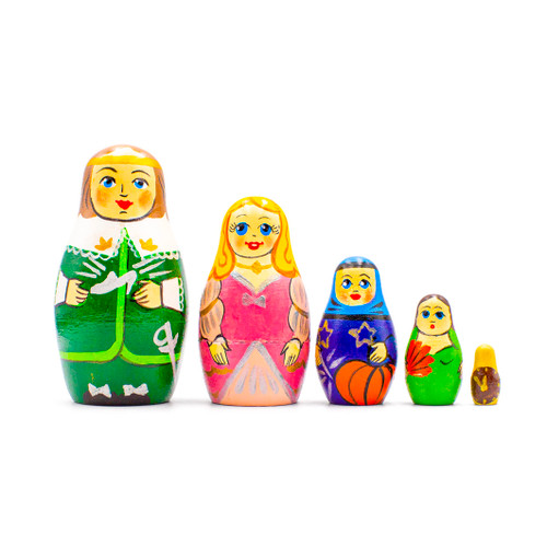 AEVVV Fairy Tale Cinderella Nesting Dolls Set of 5 pcs - Russian Dolls with Cinderella Play Figures - Wooden Cinderella Figurines Set - Cinderella Gifts
