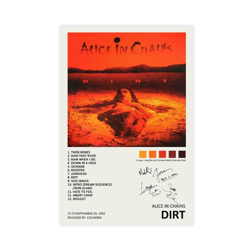 WANMLY Alice Poster In Chains Dirt Music Album Cover Signed Limited Poster Canvas Poster Wall Art Decor Print Picture Paintings for Living Room Bedroom Decoration Unframe:16x24inch(40x60cm)