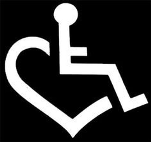 Handicap Heart Logo - Vinyl 5" tall (Color: WHITE) decal laptop tablet skateboard car windows stickers