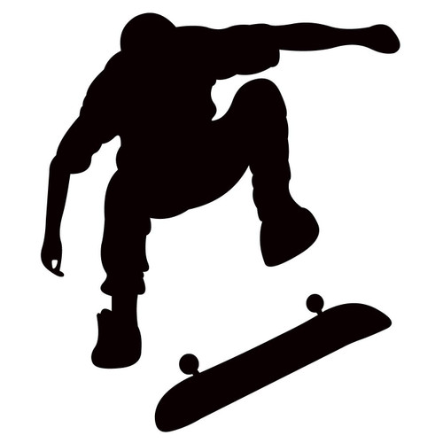 Skateboarding Silhouette - Vinyl 6" (Color: Black) Decal Laptop Tablet Skateboard car Windows Stickers