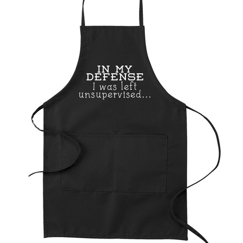 in My Defense I was Left Unsupervised Funny Parody Cooking Baking Kitchen Apron - Black