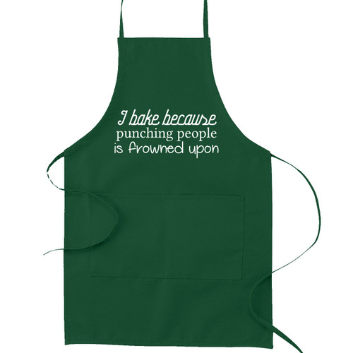 I Bake Because Punching People is Frowned Upon Funny Parody Cooking Baking Kitchen Apron - Forest Green