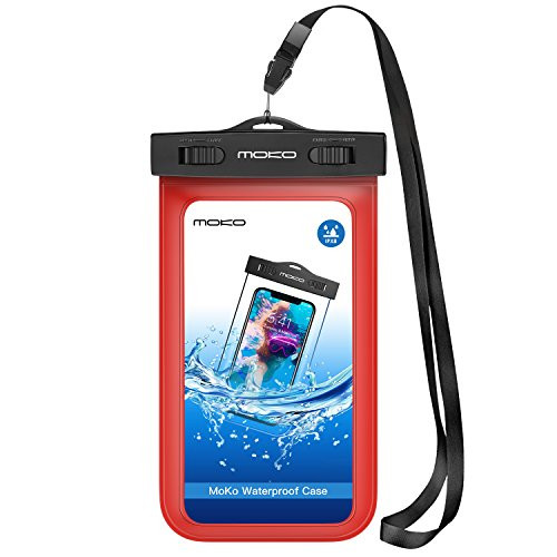 Universal Waterproof Phone Case, MoKo IPX 8 Waterproof Phone Pouch Dry Bag with Armband & Neck Strap for iPhone X/8 Plus/8/7/6S Plus, Samsung, BLU, MOTO - RED