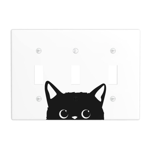Cute Cat Light Switch Plate Cover Triple Toggle White Decorative 3 Gang Wall Plates Plastic Electrical Switchplate Faceplate for Bathrooms Kitchen Bedroom Home Decor 6.4" x 4.5"