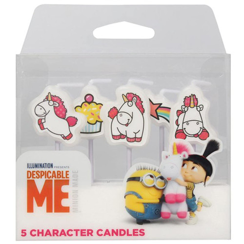 Despicable Me Cake Candles - Pack of 5 Fluffy The Unicorn Birthday Candles, use on Large Despicable Me Birthday Cake or on Individual Minion Cupcakes for a Minion Party or Unicorn Party Theme